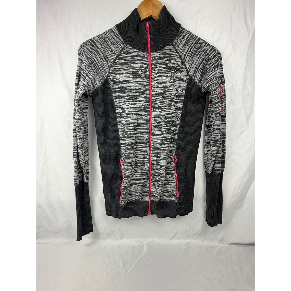 Skyr Womens Space Dye Full Zip Sweater Grey Pink Thumbholes Size M